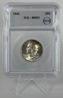 1940 Washington Silver Quarter ICG MS63 90% Silver Brilliant Uncirculated Toned