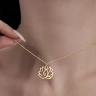 Lotus Flower Pendant Necklace Stainless Steel Yoga Charm Women's Jewelry Gift