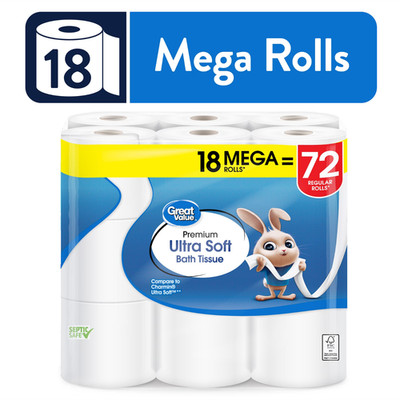 Great Value Ultra Soft Toilet Paper, 18 Mega Rolls, Compare to Charmin  Ultra So