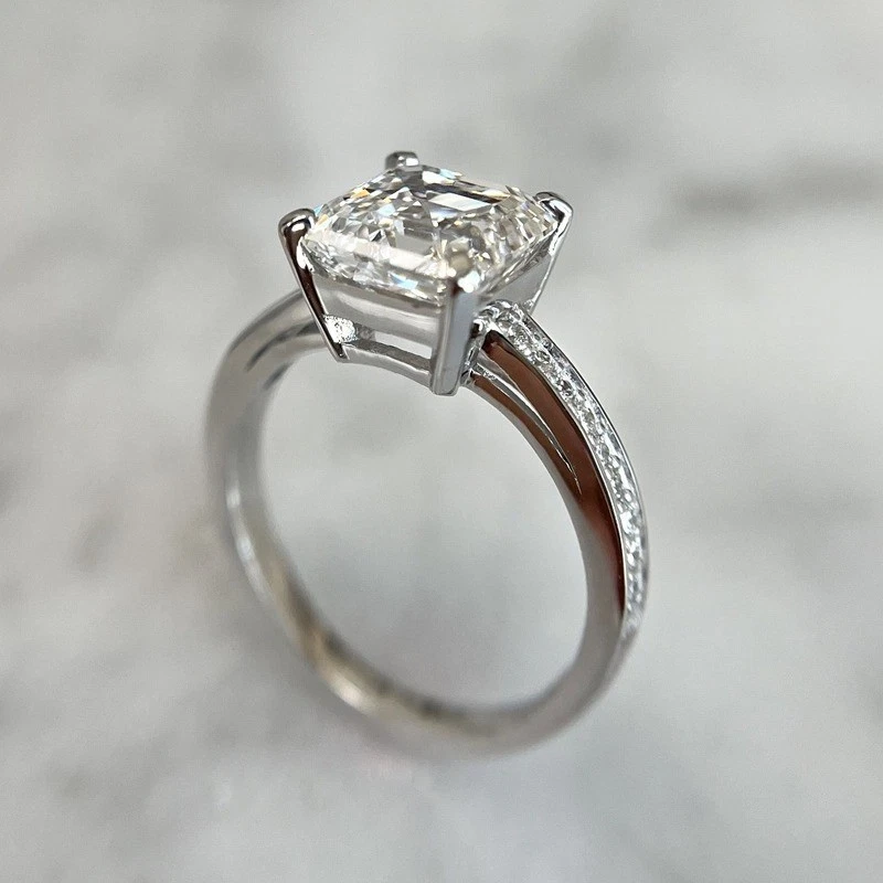3.15 TWC Asscher Cut Moissanite Classic Engagement Ring 14k White Gold Plated - Image 4 of 4