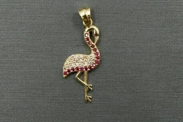 1.5CT Round Cut Created Red Ruby Women's Flamingo Pendant 14K Yellow Gold Finish - Image 4 of 4