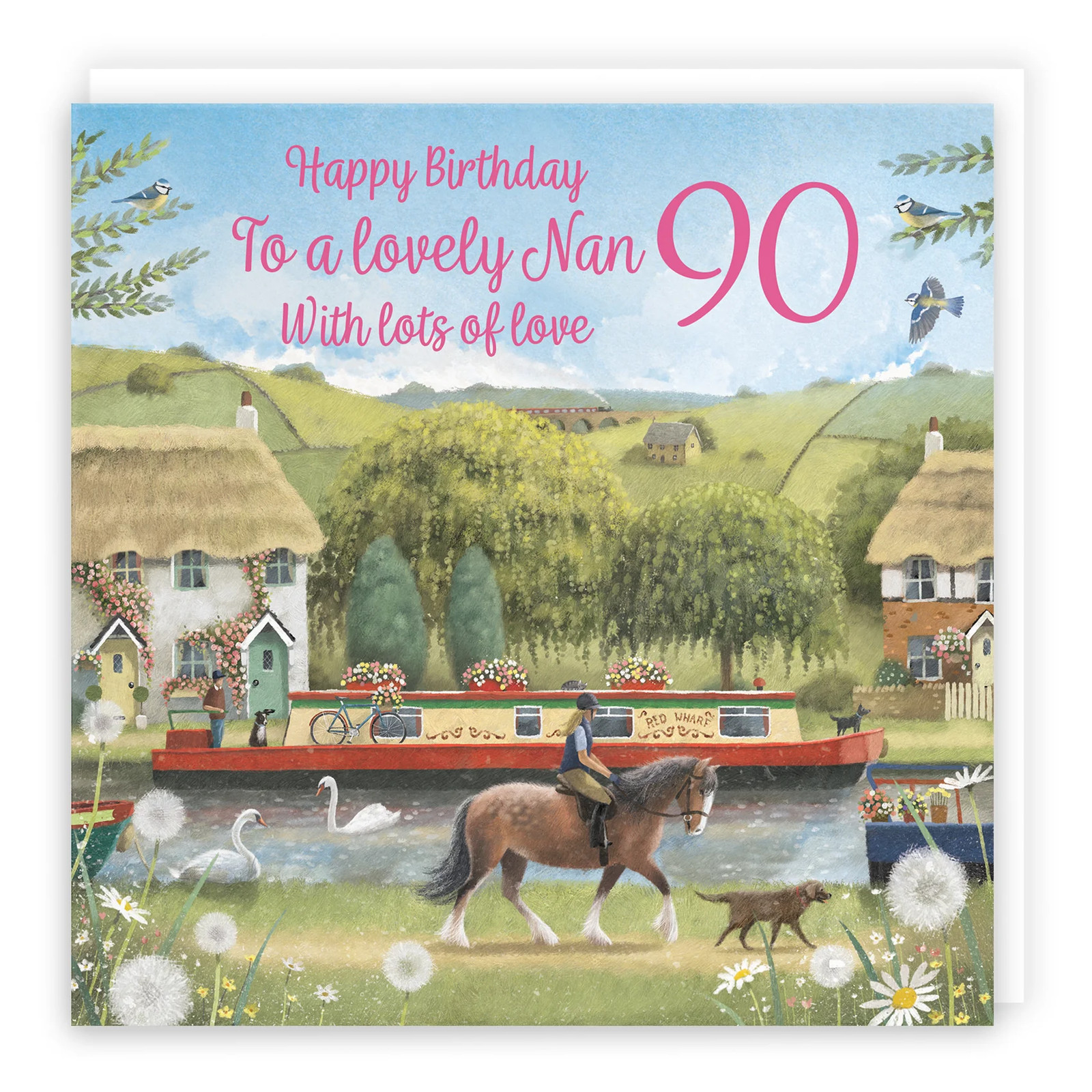 90th Nan Canal Narrowboat Birthday Card Horse Riding Milo's Gallery