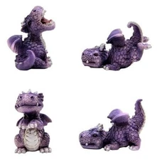 Miniature Fairy Garden Set of 4 Purple Dragons - Buy 3 Save $5