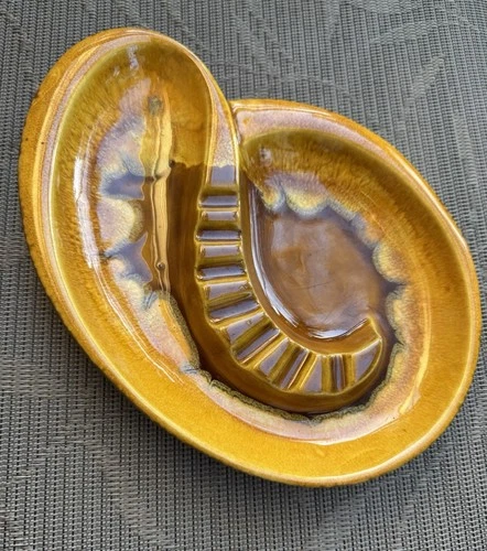 Vintage Royal Haeger USA Pottery Ashtray #153 Gold/Mustard & Brown Footed 10.5"