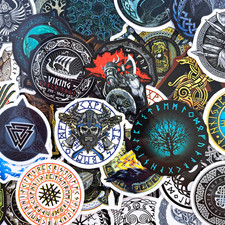 50 PCS Norse Viking Sticker Pack Runes Helmets Nordic Compass Gifts