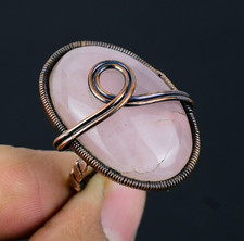 Rose Quartz Handmade Gemstone Copper Wire Wrapped Boho Jewelry Ring