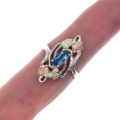 Sterling Silber Black Hills Gold Blautopas Ring, Größe 7 1/2