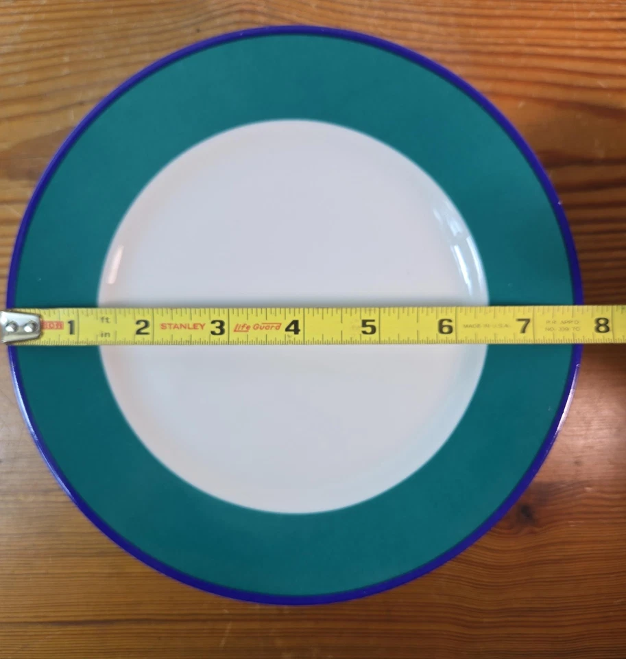 Pier 1 Two-Tone 92024 Dinner Plates Set of 6 Teal Green Blue Rim White Center - Image 3 of 4