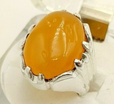 Zard Aqeeq Ring Natural Gemstone 925 Sterling Silver Yellow Agate Mens Ring