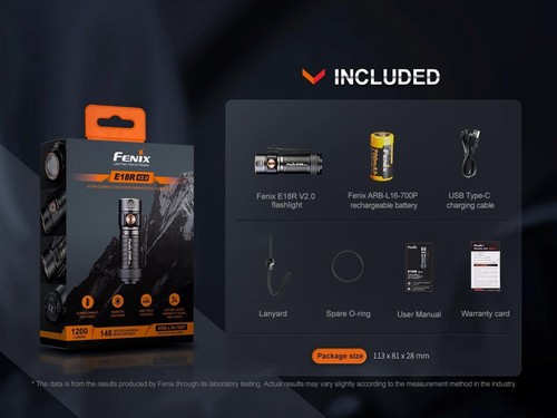 Linterna LED EDC Fenix E18R V2 1200 lúmenes con batería y estuche de transporte de bate - Imagen 3 de 12