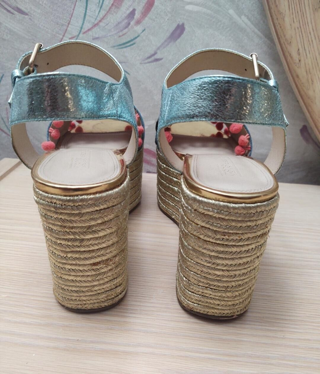 Asos Multicolor Open Toe High Platform Wedge Espa… - image 7