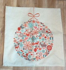 17" X 17" Christmas Burlap Throw Pillow Cover Country Rustic Deer Red Turquoise