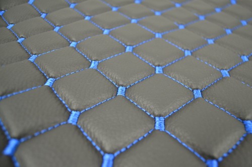 Black+Blue Stitches Eco Leather Floor Mats for Scania R 2004-2009 - Picture 2 of 2