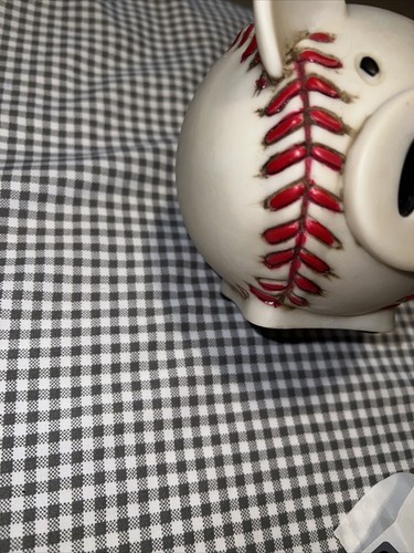 BASEBALL PIGGY COIN BANK. RED LACE 3-D TEXTURE AND DETAIL. RESIN - Picture 16 of 23