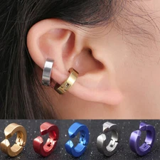 2PCS Stainless Steel Clip On Earrings Hoop Huggie Non-Piercing Hypoallergenic