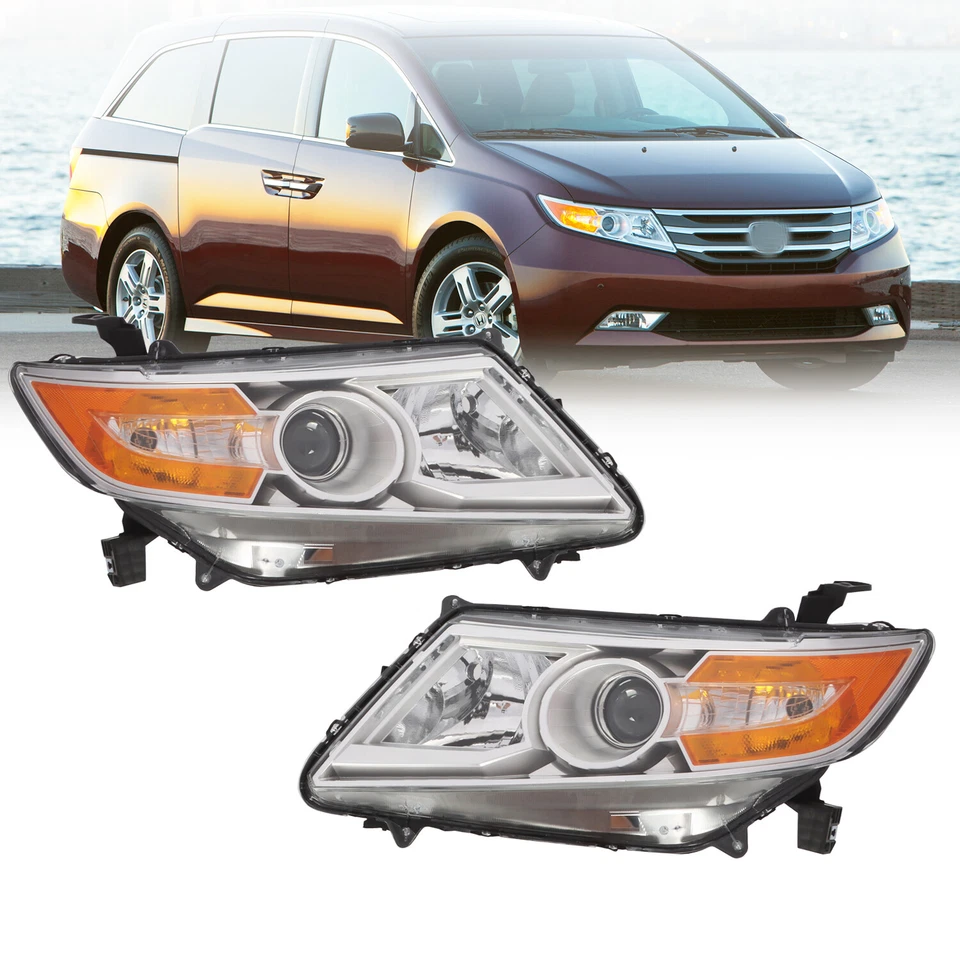 For 2011-2017 Honda Odyssey Black Housing Amber Corner Headlights Pair L+R - Imagem 3 de 4