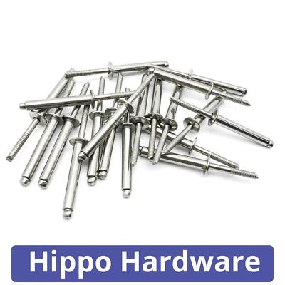 HIPPO HARDWARE Pop Rivets Dome Head Open End Blind A2 Stainless Steel