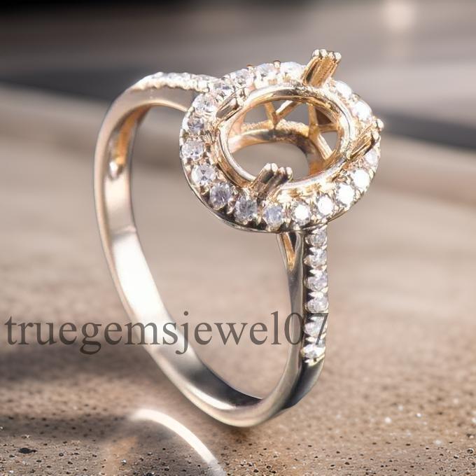 Engagement Ring Oval Cut 8x6MM Halo Women Ring Sami Mount Ring 925 Silver-image