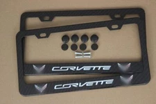 2 Pcs Carbon Fiber Corvette License Plate Frames Cover Holders -Stainless Steel