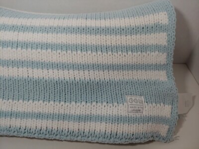 Cocalo Baby Blanket Blue White Striped Reversible Chenille Knit made with love