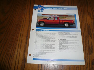 1992 Chevrolet C/K Pickups Dealer Standard Available Features Ordering Info