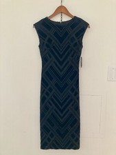 Vince Camuto Black Velvet Herringbone Pattern Bodycon Dress Size 6 NEW