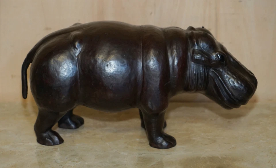 MEDIUM SIZED LIBERTY'S LONDON OMERSA BROWN LEATHER HIPPOPOTAMUS FOOTSTOOL - Image 4 of 4