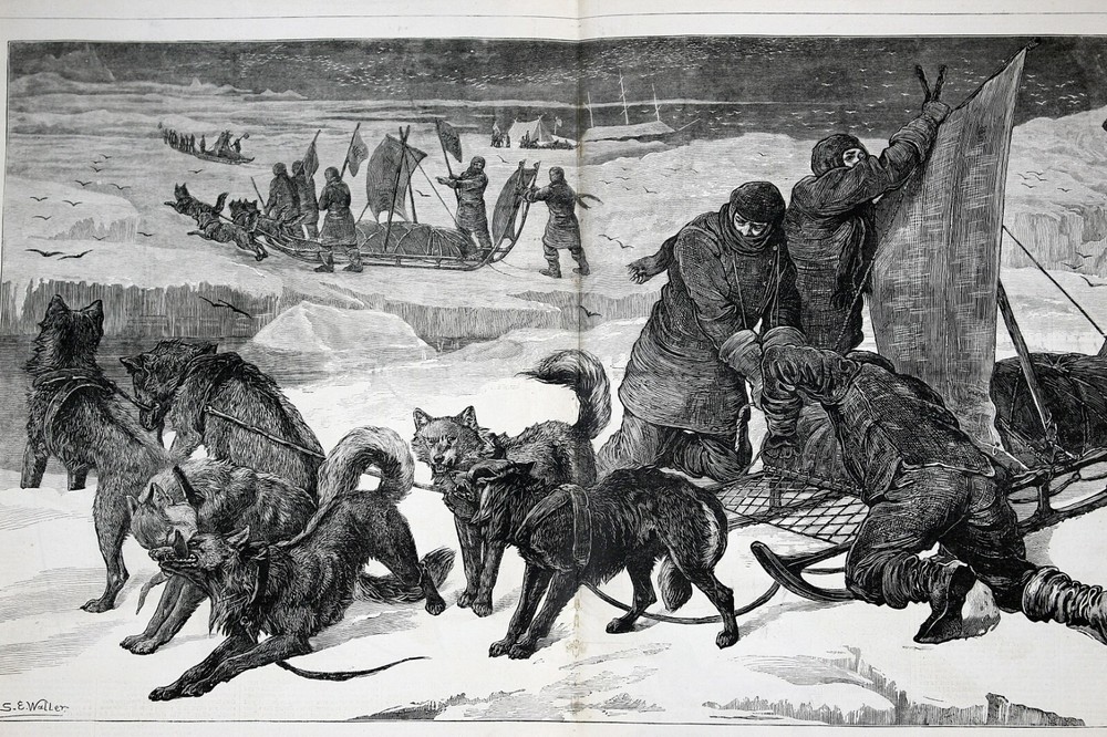 1875 THE NEW ARCTIC EXPEDITION (Expedition) Double-Page Woodblock Print