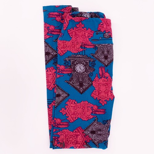 Lularoe OS Blue Pink Black Clock Leggings A12