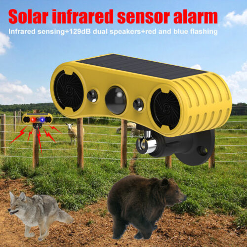 Solar Motion Sensor Alarm Ultrasonic 130db Loud Noise Maker LED Animal Repeller - Foto 22 di 24