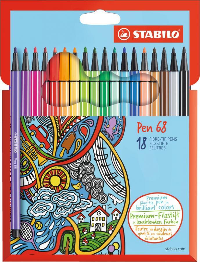 STABILO Pen 68 Fasermaler – 1,0 Mm Strich, Schwarz, Wasserbasierte Tinte, 6er Pack