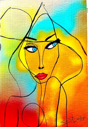 PINTURA FEMENINA COLORIDA upcycle CB 23 x 12 original SWARTZMILLER ADN ARTE FIRMADO - Imagen 5 de 19