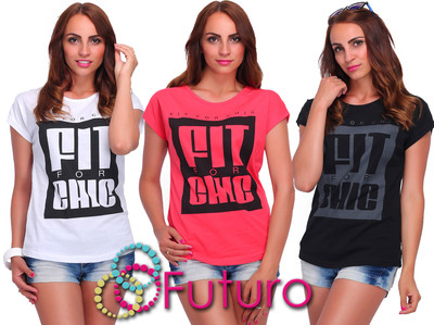 Lässiges Damen T-Shirt Fit for Chic Print U-Boot-Ausschnitt Bluse Top Größen 8-14 FB269