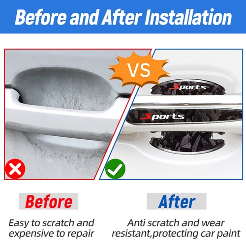 8Pcs Car Accessories Door Handle Bowl Scratch Protective Decal Sticker Universal - Foto 6 di 17