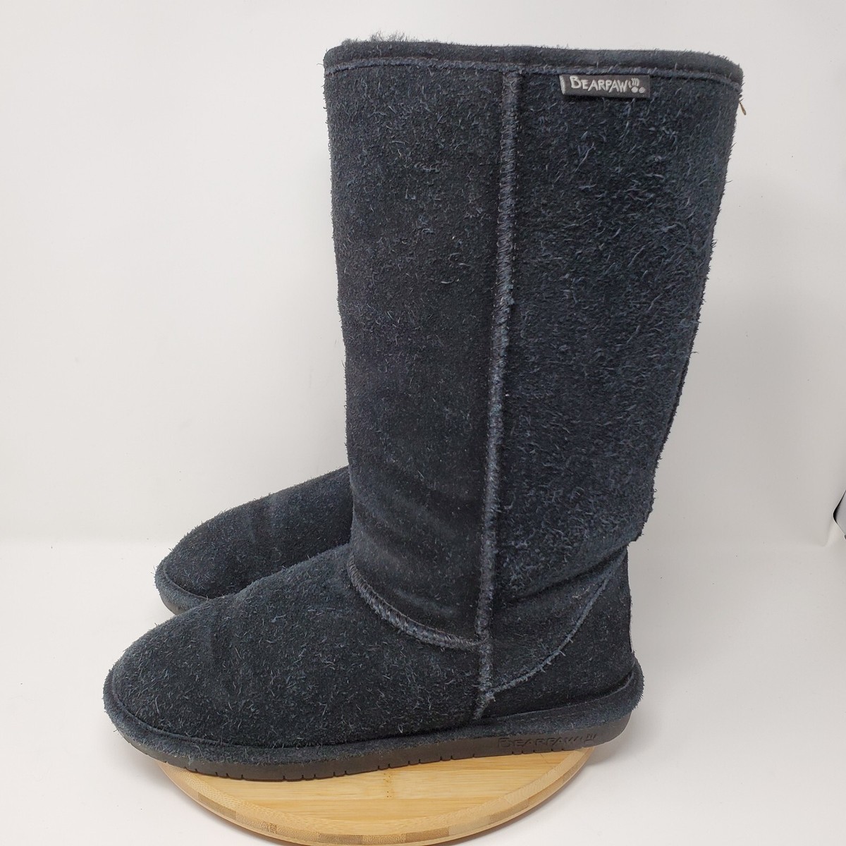 Bearpaw Womens Boots Tall Black Suede Pull On Shoes Lined