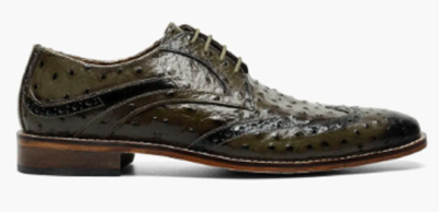 Stacy Adams Mens 9 Dress Shoes Wing Tip Oxford Olive Leather Ostrich Print 25537 25537 Stacy Adams Leather Shoes Gennaro Wintip Ostrich Print  main image 3