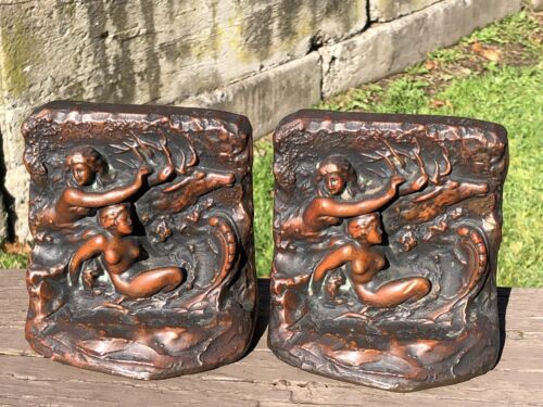 Antique Marion / Pompeian Bronze Works NY.C. Art Nouveau Nudes / Stag Bookends - Picture 1 of 3