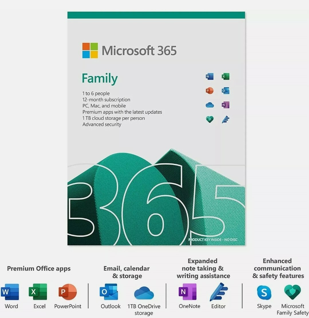 Microsoft Office 365 Home Family 1 Year Subscription 6 Users PC