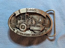 VINTAGE 1980's "CASE VIBRATORY ROLLERS" ADVERTISING OVAL PEWTER BELT BUCKLE