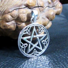 Solid 925 Sterling Silver Pentacle Pentagram Pendant w/ Celtic Trinity Knots