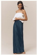BY ANTHROPOLOGIE Women's Solid The Tilda Maxi Slip Skirt Teal Satin S