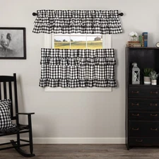 Annie Buffalo Black Ruffled Set (1 Valance 16x72 ; 2 Tier 24x36) VHC Brands