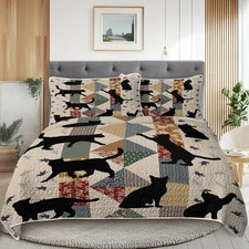 Boho Floral Cat Quilt Set 3 Pieces Bedspread Coverlet Microfiber Bedding Set