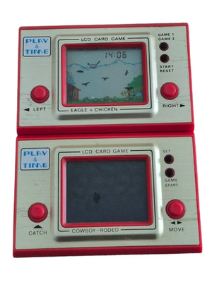 LCD Game Play & Time Eagle n Chicken + Cowboy Rodeo Mini Arcade Vintage 80er