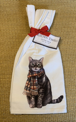 2 Mary Lake Thompson Flour Sack Towel Cat with Burberry Scarf 30'' NEW