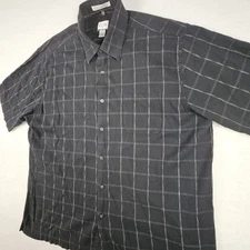 Geoffrey Beene Mens Cool Black Windowpane Textured Casual Button-Front Shirt