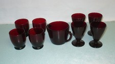 9 PIECES  OF  ANCHOR  HOCKING  ROYAL  RUBY  MCM  GLASS