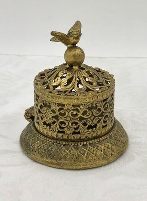 Vintage Bird Topped Ormolu Double Ring Presentation Jewelry Box HTF