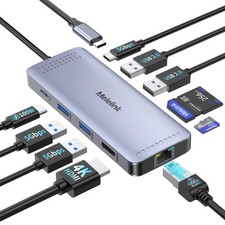 USB C Hub Ethernet, 10 in 1 USB-C to HDMI 4K 60 Adapter with Gigabit Ethernet...