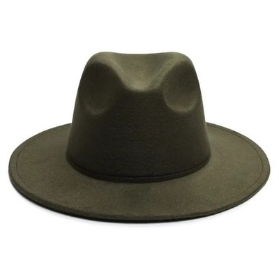 Green Classic Fedora Hat Felt Panama Jazz Cap, Vintage, Wide Brim, Men, Woman